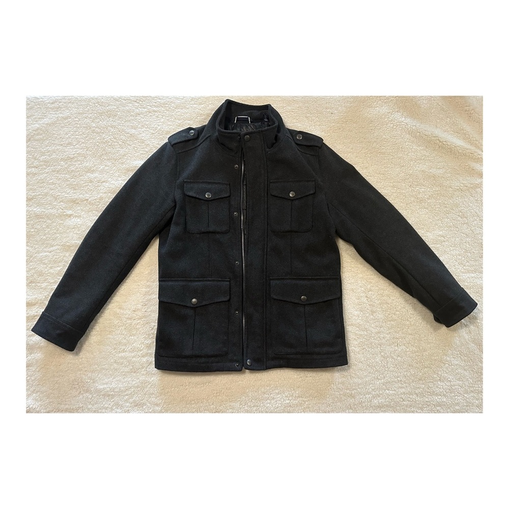 Deckers Black Wool Blend 6 Pocket Military Jacket